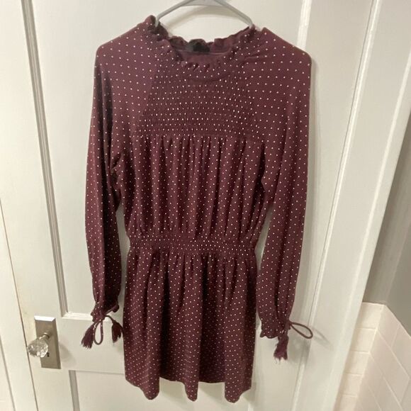 Maroon top shop dress with white polka dots - Picture 1 of 4